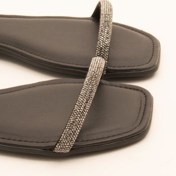 Rasteira glam com strass - PRETO/ONIX