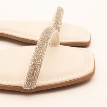 Rasteira glam com strass - OFF WHITE/FURTACOR