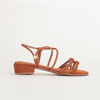 Sandália baixa com tiras em nó - CAMEL