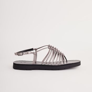 Rasteira tiras entrelaçadas metalizadas - PEWTER