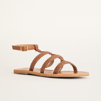 Rasteira gladiadora em tramas - CARAMELO