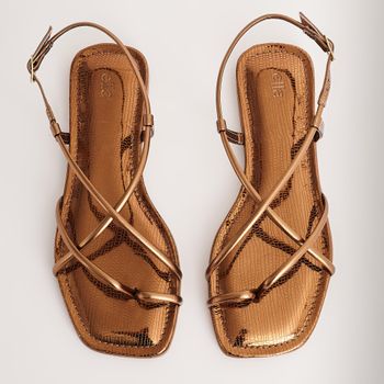 Rasteira tiras cruzadas metalizadas - BRONZE
