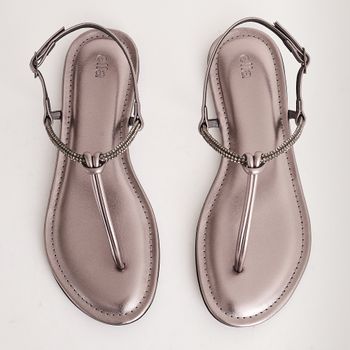 Rasteira metalizada strass - PEWTER