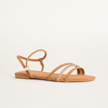 Rasteira tiras com strass - CARAMELO/OURO LIGHT