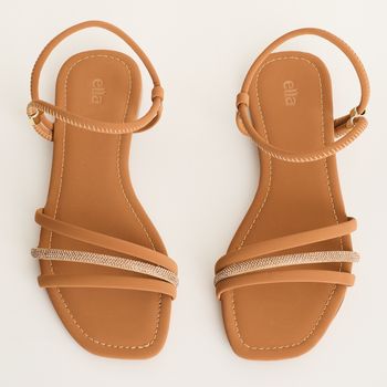 Rasteira tiras com strass - CARAMELO/OURO LIGHT