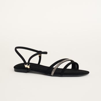 Rasteira tiras com strass - PRETO/ONIX