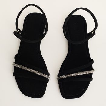 Rasteira tiras com strass - PRETO/ONIX