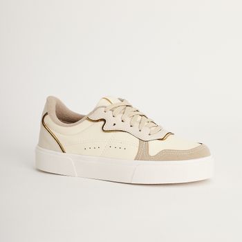 Tênis detalhes metalizados - BRANCO/OFF WHITE/DOURADO