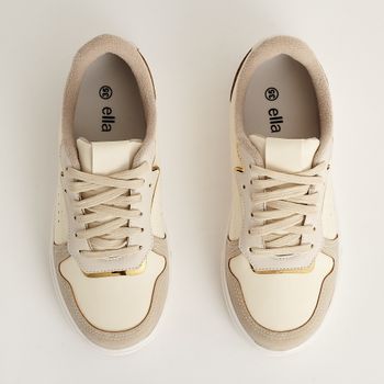 Tênis detalhes metalizados - BRANCO/OFF WHITE/DOURADO