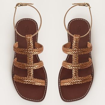 Rasteira gladiadora em tramas metalizada - BRONZE