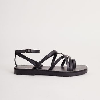 Rasteira tiras com pespontos - PRETA