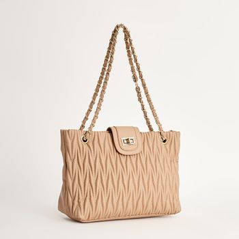 Bolsa textura alça corrente - BEGE