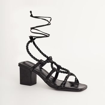 Sandália média tira trançadas - PRETA