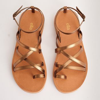 Rasteira tiras com pespontos - BRONZE