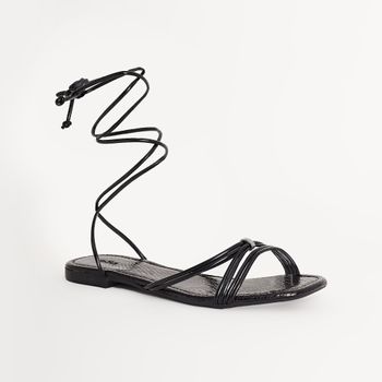 Rasteira metalizada cruzada - PRETA