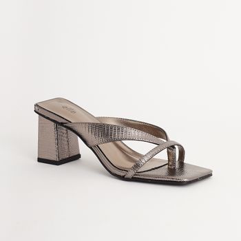 Tamanco salto geométrico metalizado - PEWTER