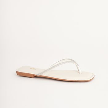 Rasteira em manta strass - OFF WHITE/CRISTAL