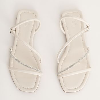 Rasteira Casual em manta - OFF WHITE/CRISTAL