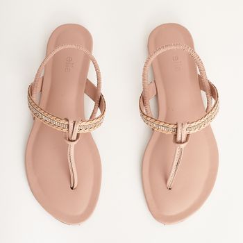 Rasteira trançada nó e strass - ROSADO/ROSE