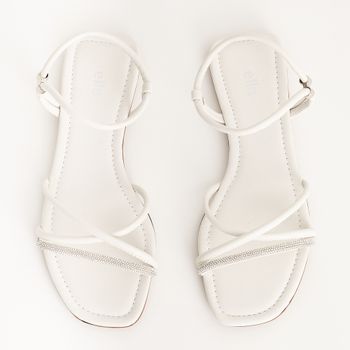 Rasteira Napa com strass - OFF WHITE/CRISTAL