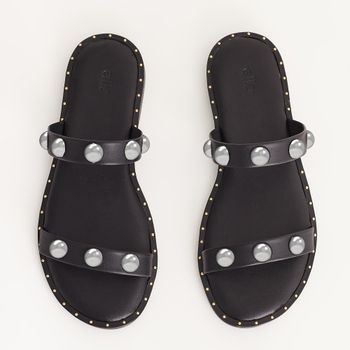 Rasteira chinelo com aplicações - PRETA