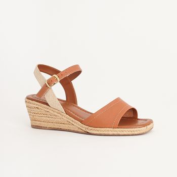 Anabela Casual em Couro - CARAMELO/NATURAL
