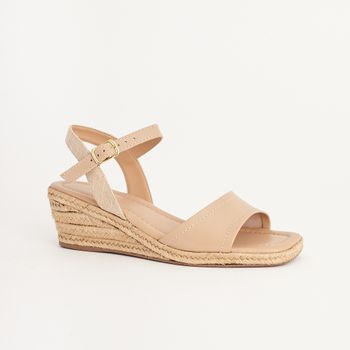 Anabela Casual em Couro - AMENDOA/NATURAL
