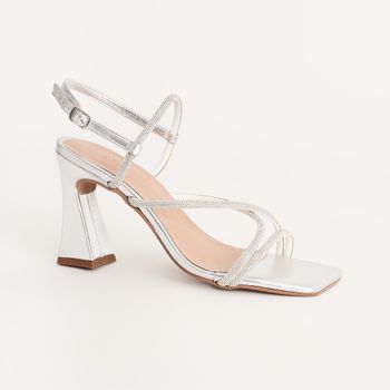 Sandália Alta Metalizada Comfort - PRATEADO/CRISTAL