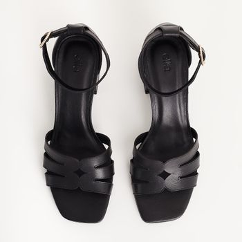 Sandália Média em Couro - PRETA