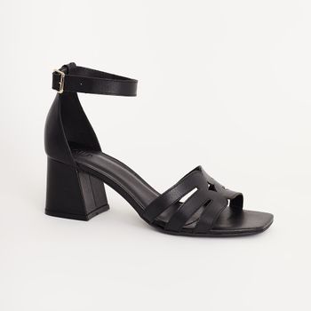 Sandália Média em Couro - PRETA