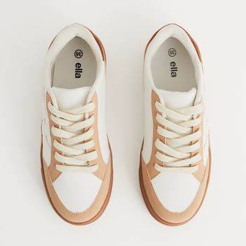 Tênis com Recortes em Camurça e Nobuck - PALHA/OFF WHITE/CARAMELO