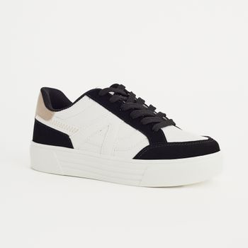 Tênis com Recortes em Camurça e Nobuck - PRETO/OFF WHITE/AVEIA