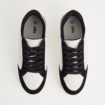 Tênis com Recortes em Camurça e Nobuck - PRETO/OFF WHITE/AVEIA