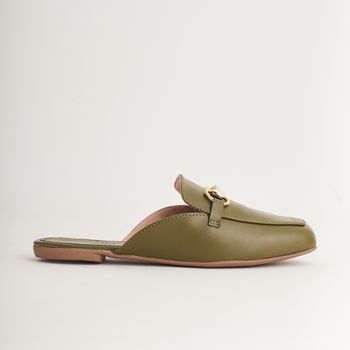 Mule em napa com bridão metalizado - VERDE MILITAR