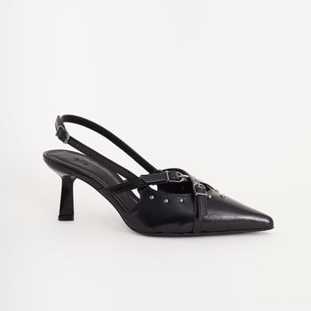 Scarpin Slingback com Tachas e Fivelas - PRETA