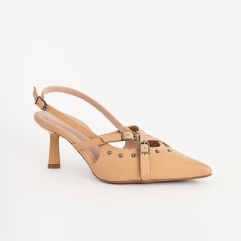 Scarpin Slingback com Tachas e Fivelas - PALHA