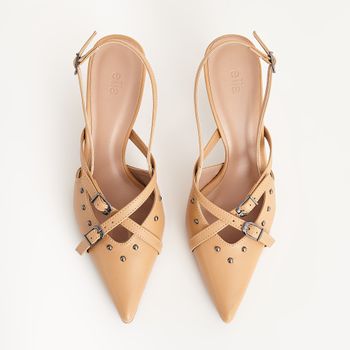 Scarpin Slingback com Tachas e Fivelas - PALHA