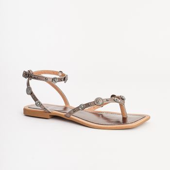 Rasteira de dedo com Tarrachas Metalizada - PEWTER