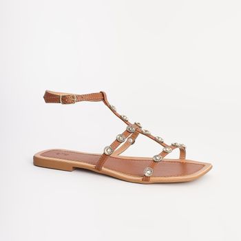 Rasteira gladiadora com tarrachas - CARAMELO