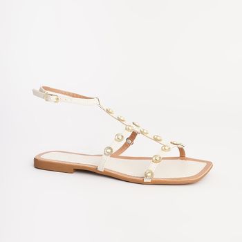 Rasteira gladiadora com tarrachas - OFF WHITE