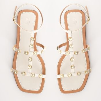 Rasteira gladiadora com tarrachas - OFF WHITE