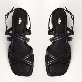 Sandália Tiras Duplas Cruzada Metal - PRETA