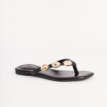 Rasteira Chinelo Detalhes Martelados - PRETA