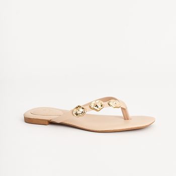 Rasteira Chinelo Detalhes Martelados - AMENDOA