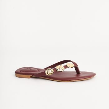 Rasteira Chinelo Detalhes Martelados - BURGUNDY