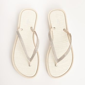 Chinelo Textura com Strass - OFF WHITE/CRISTAL
