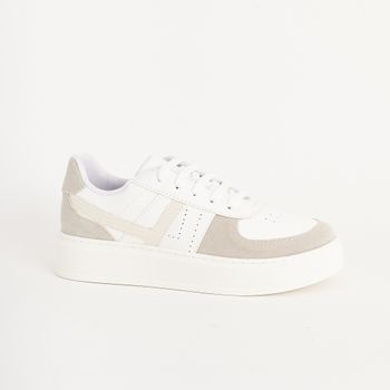 Tênis Casual com Mix de Texturas - BRANCO/NIQUEL