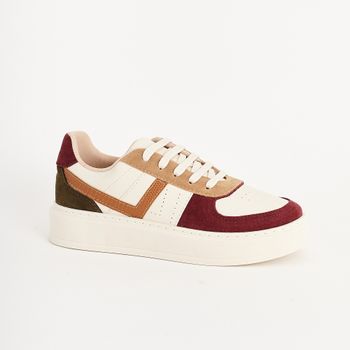 Tênis Casual com Mix de Texturas - BURGUNDY/CARAMELO/ARMY