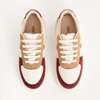 Tênis Casual com Mix de Texturas - BURGUNDY/CARAMELO/ARMY
