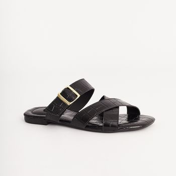 Rasteira Croco Tiras Cruzadas - PRETA